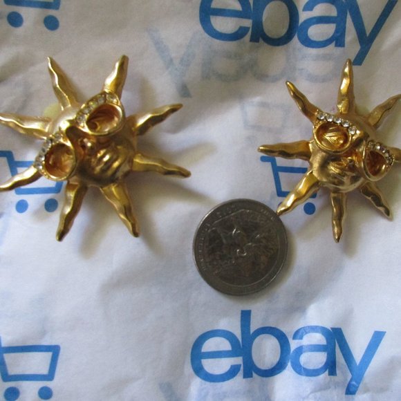 GOLD SUN & MOON MAN EARRINGS ๐ SUNGLASSES CLIP ON VINTAGE 80S WOW - Picture 2 of 12